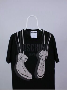 Moschino Black Tee with Grey Graphic Accents